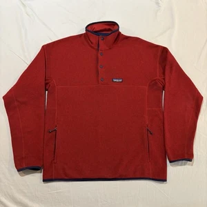 Patagonia Synchilla Snap T Fleece Pullover Red Navy Mens Sz M Outdoor Repaired - Picture 1 of 17