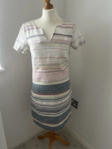 White Stuff Size 16 Linen Blue White Sleeveless 100% Linen Shift Dress - Picture 1 of 14