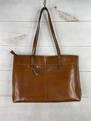 S-Zone Leather Zip Tote Shoulder Bag Large Distressed Cognac Brown Double Straps - Image 1 of 4