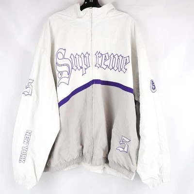 Supreme Old English Logo Track Jacket In White/Gray/Purple - Men's Size XXL - Image 1 of 4