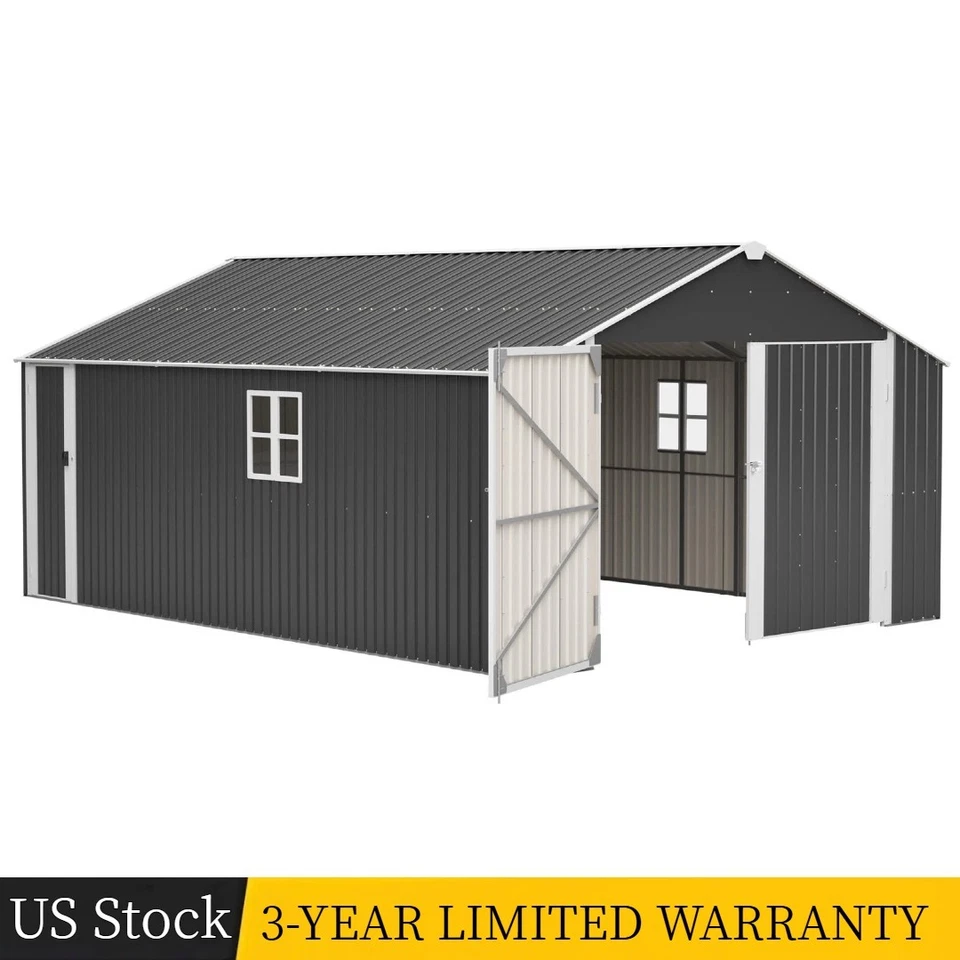 12x20FT Heavy Duty Metal Storage Shed Garden Tool Shed Car Shelter w/Door Window - Image 1 of 4