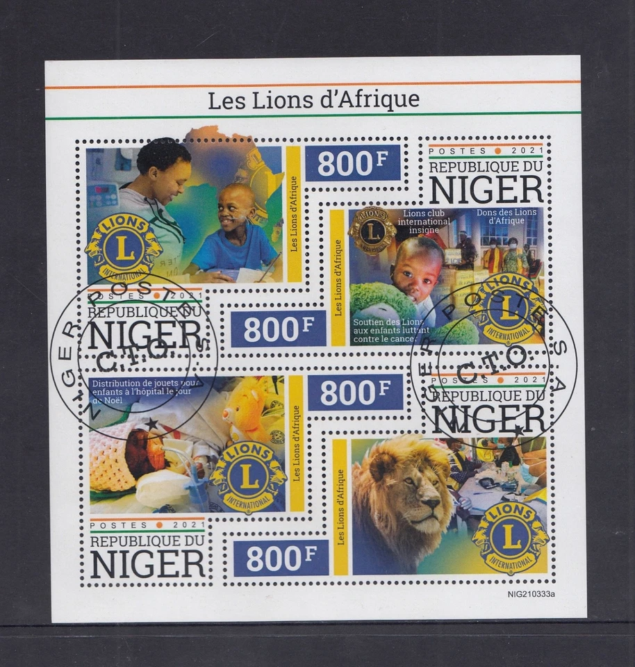 Mini hoja de estampillas africanas 2021 de Níger - Club de Leones estampillas internacionales CTO Foto 1 de 1