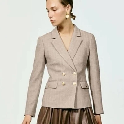 J. Crew Tan Herringbone Wool Blazer Size 00 CC734 XXS - Image 1 of 4
