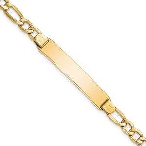 10k Yellow Gold Semi-solid Figaro Link Chain ID Bracelet 8" 5.13gm for Mom - Picture 1 of 3