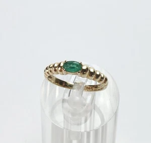 14k Yellow Gold .20ct Natural Emerald Solitaire Shrimp Bubble Band Ring 5.75'' - Picture 1 of 9