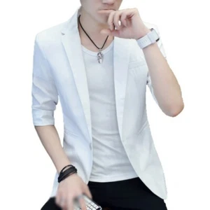 Summer Men's Casual Blazer Jacket One Button Half Sleeve Thin Slim Fit Leisure L - Picture 1 of 16