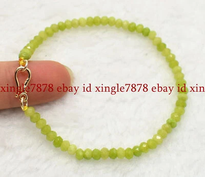 Faceted 2x4mm Green Peridot Rondelle Gemstone Beads Bracelet 7.5" - Image 1 of 4
