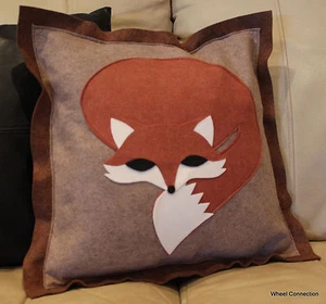 Fox Throw Pillow Cover Designer Applique Felt Beautiful Brown Accent - Picture 1 of 4