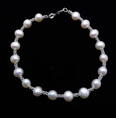 Pulseira de pérolas cultivadas brancas AVN 14K ouro branco aglomerado 6 mm - Imagem 1 de 4