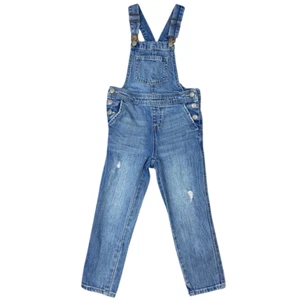 Cat & Jack Girls Denim Straight Overalls Medium Wash Distressed Size 4/5 - Picture 1 of 10