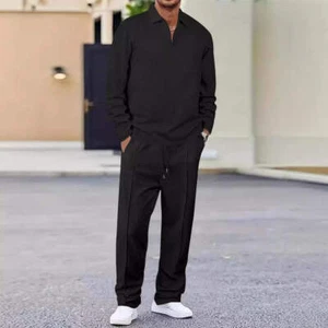 Lapel Long-sleeve Zipper Trousers Casual Suit - Picture 1 of 37