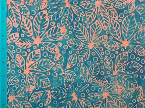 Batik Indonesian 100% cotton - "BLUE & PEACH" x 2m - Picture 1 of 1