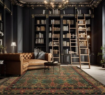 Alfombra de lana gris/verde Arts & Crafts Donegal Branches acolchada a mano varios tamaños Foto 1 de 4