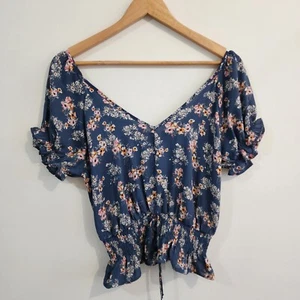 SIENNA SKY Label Women Shabby Chic Boho Elastic Shirred Peasant Crop Top Size S - Picture 1 of 7
