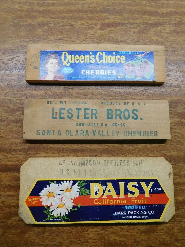 CALIFORNIA DREAMIN' ~ 3 Vintage Decorative Fruit Crate Ends ~ 2 Cherry! Queen's! - Image 1 of 4