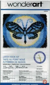 Blue & Black Butterfly Latch Hook KIT Wonder Art 15x20" Rug Wall Decor Pillow - Picture 1 of 1