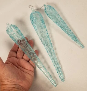 Christmas Ornaments, Blown Glass Finial Teardrops, Handblown Blue Icicles A62 - Picture 1 of 5