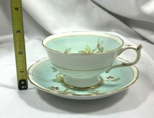 VTG DOUBLE WARRANT PARAGON BONE CHINA CUP AND SAUCER BLUE WITH LEAVES GOLD RIM - Picture 1 of 12