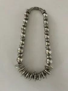 X Large Chunky Hollow Silver Bead Necklace - Picture 1 of 6