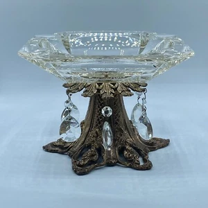 BM Brass & Crystal Hollywood Regency Pedestal Ashtray Art Nouveau Breadner 1940s - Picture 1 of 7