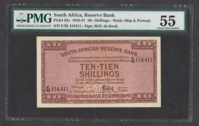 [PMG-55 Minor Rust] 1947 South Africa 10 Shillings P-82e E/92-154411   - Image 1 of 2
