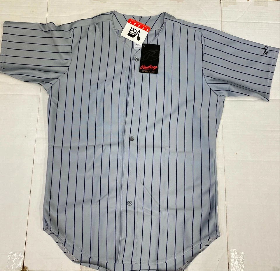 Бейсбольная футболка Rawlings WKBDS серая с темно-синей тонкой полоской для взрослых - Изображение 1 из 1