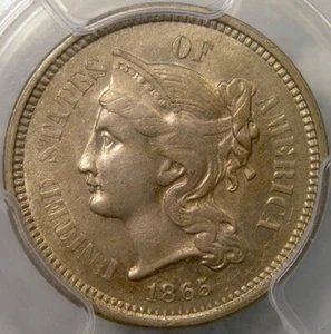 1865 THREE CENT NICKEL RARE LOW POP DDO FS-101 DOUBLE DIE OBVERSE *PCGS AU 58* - Picture 1 of 8