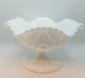 Vintage Imperial Milk Glass Cosmos Pattern Pedestal Compote Bowl with Scalloping - Picture 1 of 7