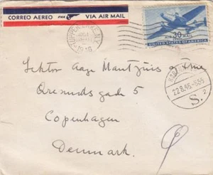 1946, Tupper Lake, Nueva York a Copenhague, Dinamarca, correo aéreo (26665) - Imagen 1 de 1