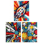 Space Comic Book Style Planet Stars Rocket Kids Bedroom Poster 3 Pack 12X16"