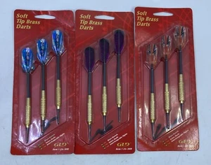Lot of 3 (9 Darts) GLD 26-1410 Brass Soft Tip Darts Blue Purple Orange Flight - Picture 1 of 4