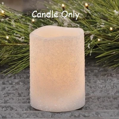 NEW CHRISTMAS FROSTY CANDLE 3" x 4" Glittered Frosted PILLAR LED TIMER White - Image 1 of 2