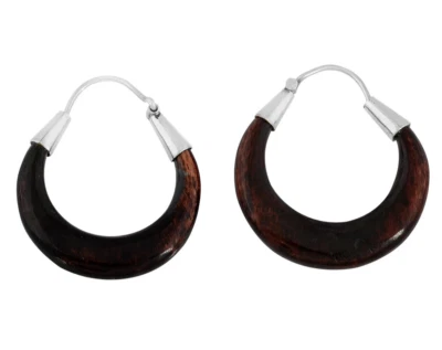 Hermosos pendientes artesanales de plata de ley con aro de madera para joyería envío gratuito Foto 1 de 4