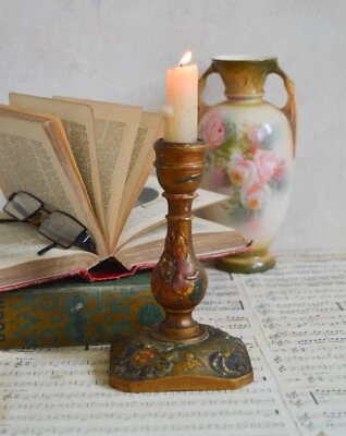 Rare Antique Hand Crafted Wooden Carved Candle Stick Holder 16x10 cm - Image 1 of 4