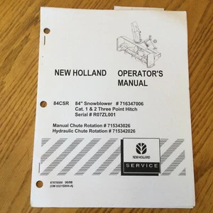 New Holland 84CSR 84” SNOWBLOWER OPERATOR MANUAL OPERATION MAINTENANCE, 87678500 - Picture 1 of 3