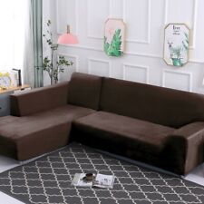 L-Shape Sectional Couch Cover 2Pcs Stretch Thick Velvet Sofa Slipcover Protector
