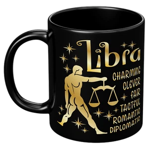 Waage Sternzeichen Oktober Geburtstag Sternbild Astrologie Horoskop schwarz Tasse - Bild 1 von 4