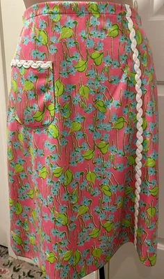 Falda de Poliéster Floral Rosa Verde Azul "THE LILLY" Pulitzer Vintage M Trenza Blanca Usada en Excelente Condición Foto 1 de 4