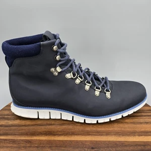 Cole Haan ZeroGrand Boots Mens 11.5 M Dark Navy Leather Lace Up Hiker Shoes - Picture 1 of 8