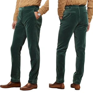 NWOT RALPH LAUREN Purple Label Men Gregory Pants Size 34 Green Velvet Trousers - Picture 1 of 9