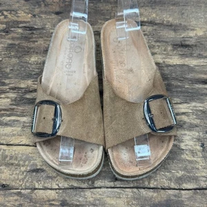 Yokono braune Wildleder-Pantoletten Sandalen Damen 6,5 hergestellt in Spanien Schnalle  - Bild 1 von 13