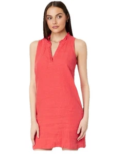 Vestido Tommy Bahama Dos Palmas Lino Volantes Mujer Bolsillo Medio Naranja Ropa de Resort - Imagen 1 de 10