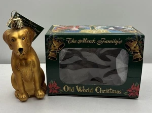 Antiguo Mundo Navidad Amarillo Labrador Vidrio Soplado Adorno Laboratorio Perro Con Caja De Colección - Imagen 1 de 9