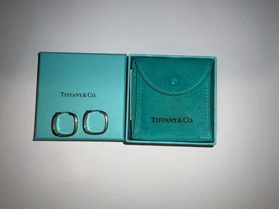 Raro Tiffany Co. Tiffany Cuadrado Plata de Ley 925 Aro Pendientes Estrechos 1837  Foto 1 de 2