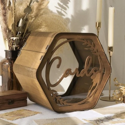 OurWarm Wedding Card Box for Party, Hexagon Brown Wedding Card Boxes for Rece... - Image 1 of 4