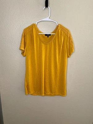 Modern Canvas Womens Mustard Yellow Crochet Sleeve T-Shirt XL Modal Polyester - Image 1 of 4