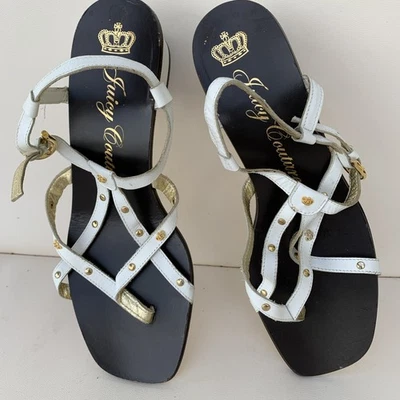 Sandalias blancas vintage Juicy Couture para mujer talla 8,5 hechas en Italia Y2k Foto 1 de 4