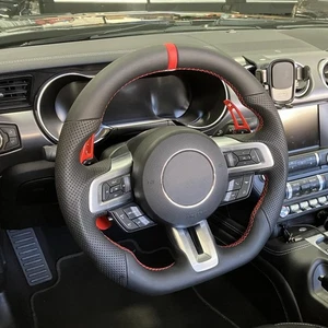 Full Leather Sport Flat Steering Wheel for Ford Mustang 2018-2023 with Heated - Picture 1 of 7
