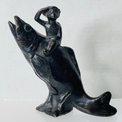 Vintage Cast Bronze Turtle Fish Salute Sculpture British Kitsch Anthropomorphic - Image 1 of 4