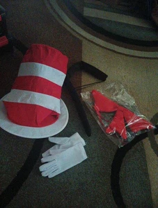 DR. SEUSS KATZE IM HUT HANDSCHUHE SCHWANZ und FLIEGE KOSTÜM ZUBEHÖR SET ERWACHSENE - Bild 1 von 3